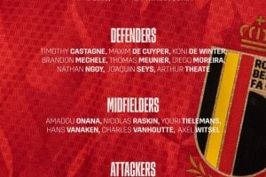 比利时大名单:库尔图瓦领衔,多库、特罗萨德、萨勒马科尔斯入选